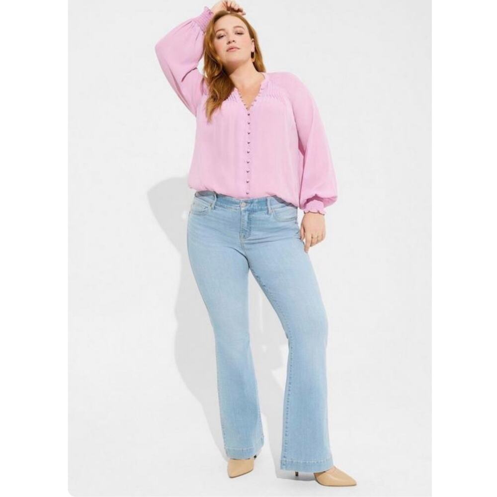 Torrid Womens NEW Blouse Pink Georgette Smocked Blouson Long Sleeve Sz. 3X 22/24